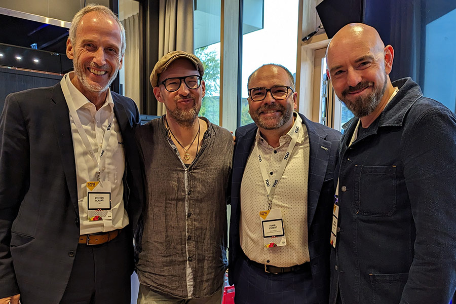 The protagonists of the digitalization cooking show (from left to right): Steffen Schaar, Benedikt Faust, Frank Schmidt and Christian Underwood