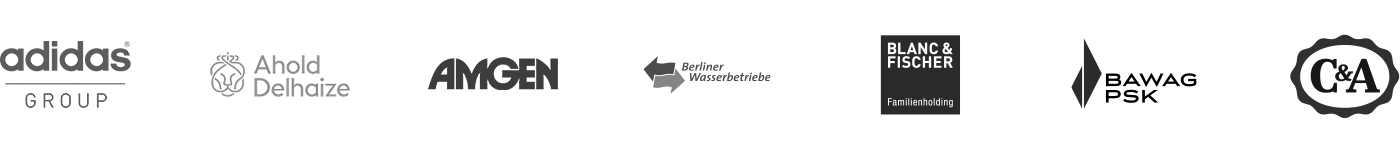 Referenzen: Adidas, Ahold Delhaize, Amgen, Berliner Wasserbetriebe, Blanc & Fischer, BAWAG PSK und C&A